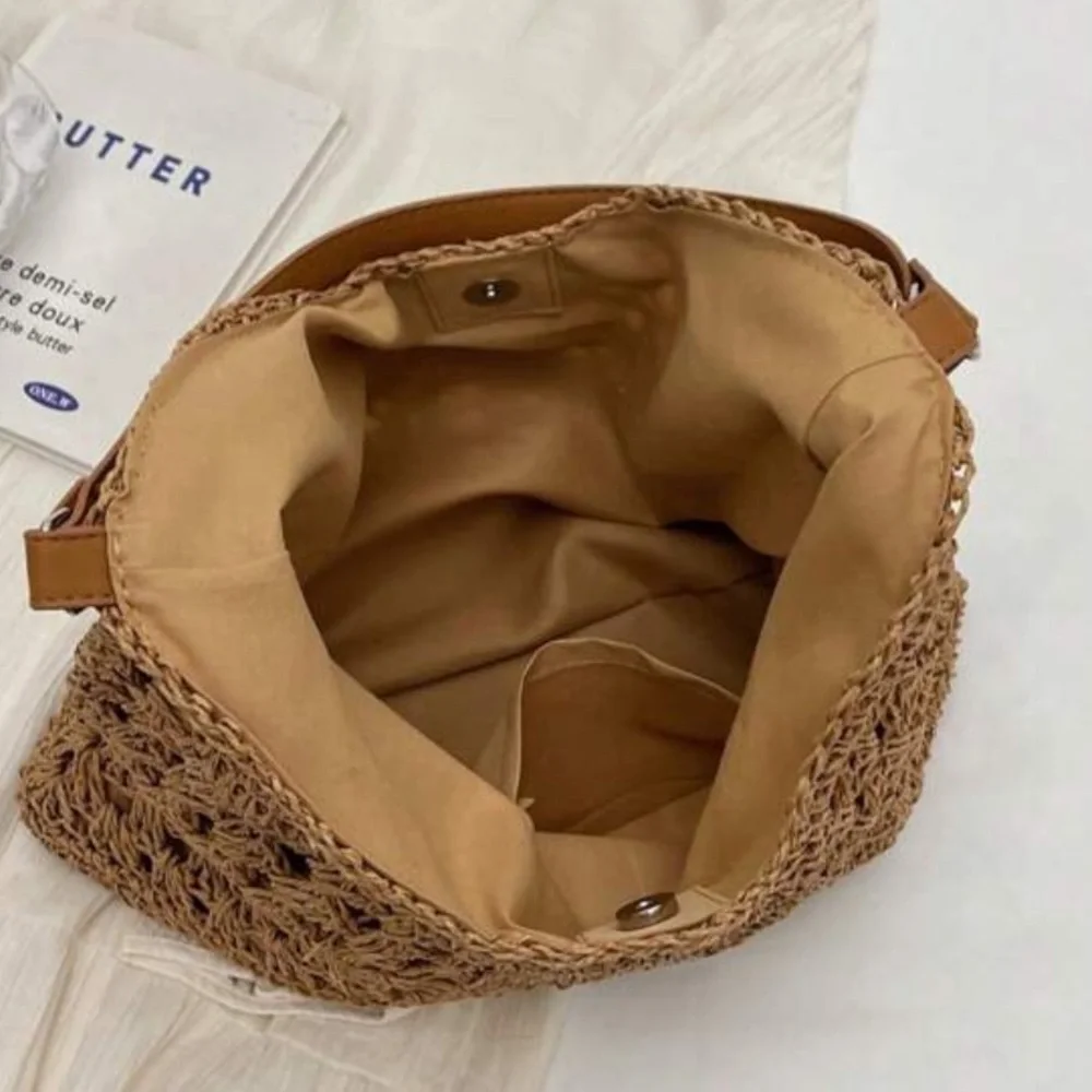 Elegant Khaki Crochet Hobo Bag
